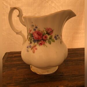 Royal albert moss rose porcelain cream pitcher white pink flowers china